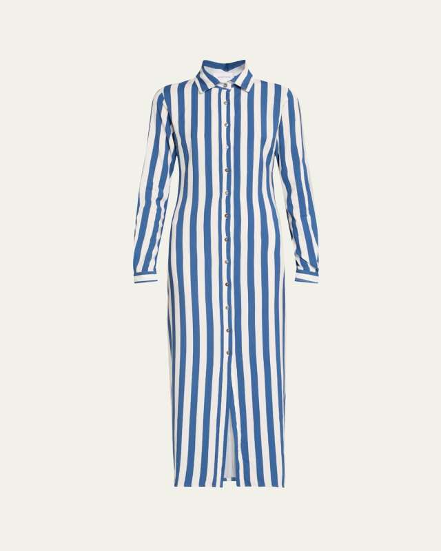Striped Button-Front Maxi Shirtdress
